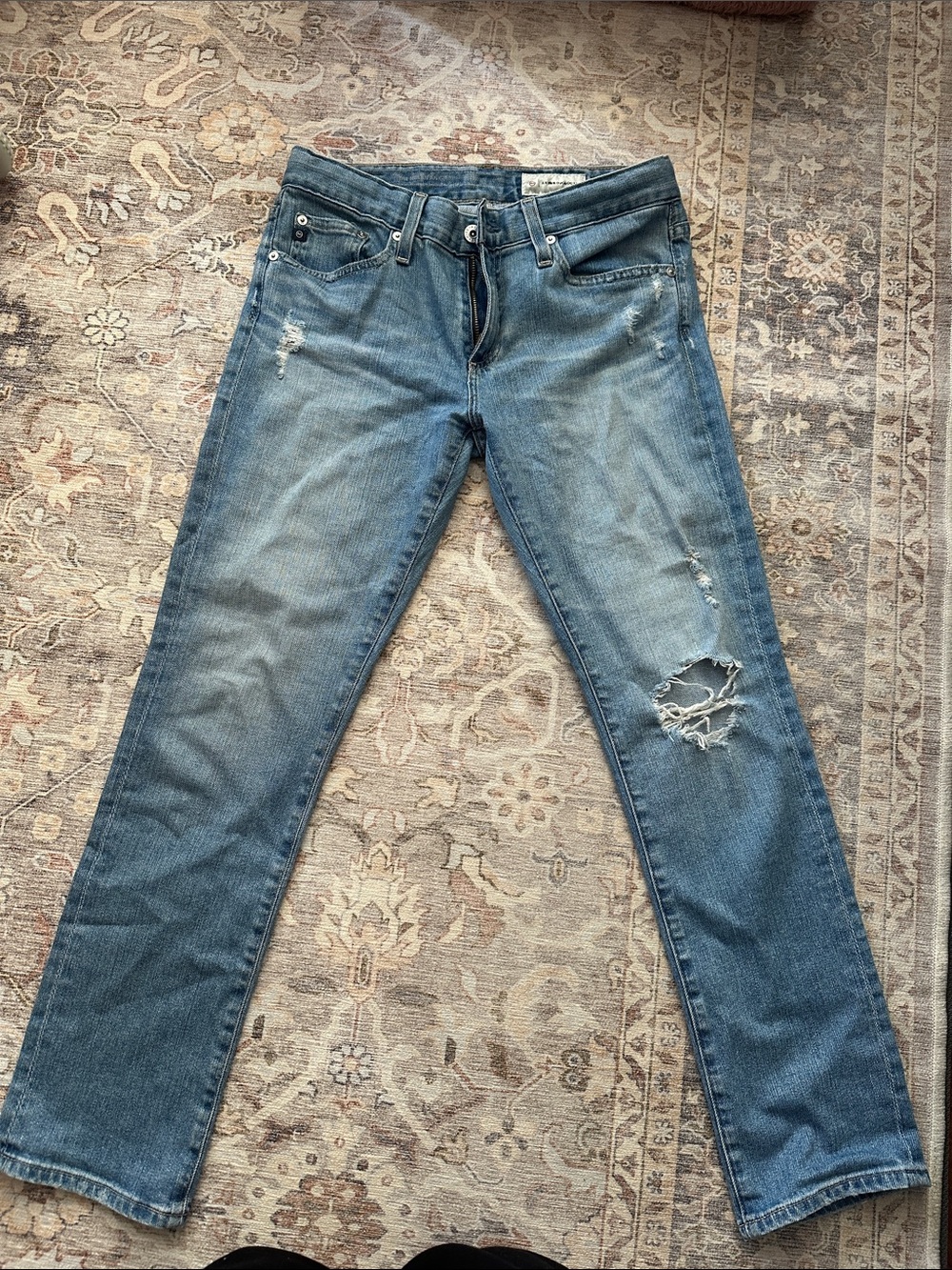 Anthropologie x AG Straight-Leg Distressed Jeans - Blue Wash